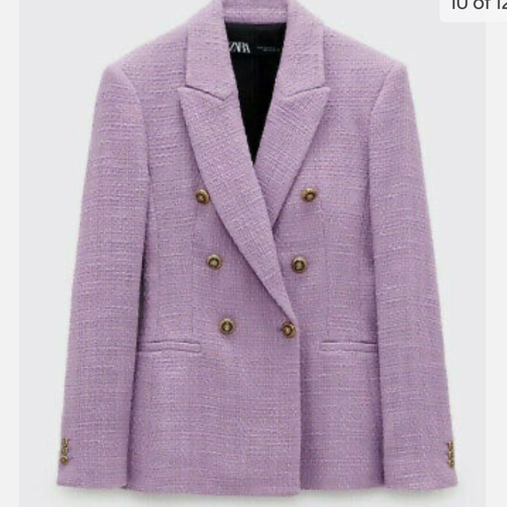 COPY - ZARA TEXTURED TAILORED DOUBLE BREASTED BLAZER LILAC 8084/177 NWT XS